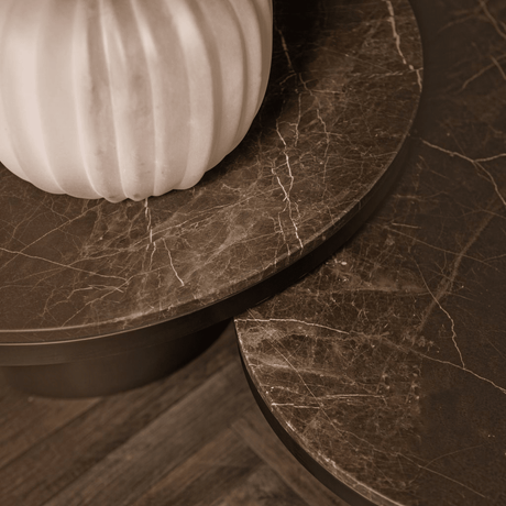 PTMD | Bregt Salontafel | Donkerbruin Marmer Rond Laag - PTMD - Woonboutique