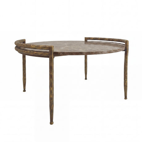 PTMD | Dented Salontafel | Donkerbeige Marmer Rond Messing Onderstel - PTMD - Woonboutique