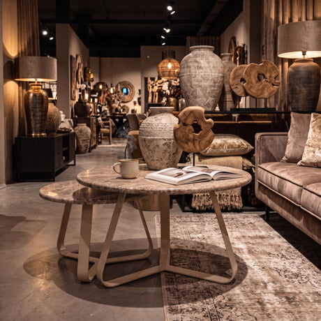 PTMD | Kae Salontafel | Beige Marmer Rond IJzeren Poten S - PTMD - Woonboutique