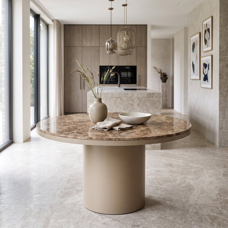 PTMD | Lunaro Eettafel | Donkerbeige Marmer / Ø140 cm - PTMD - Woonboutique