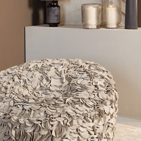PTMD | Nevo Poef | Cream Suede Leer 100 cm - PTMD - Woonboutique