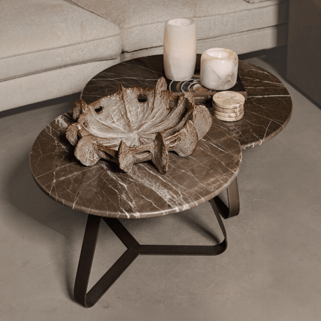 PTMD | Kae Salontafel | Donkerbruin Marmer Rond IJzeren Poten S - PTMD - Woonboutique