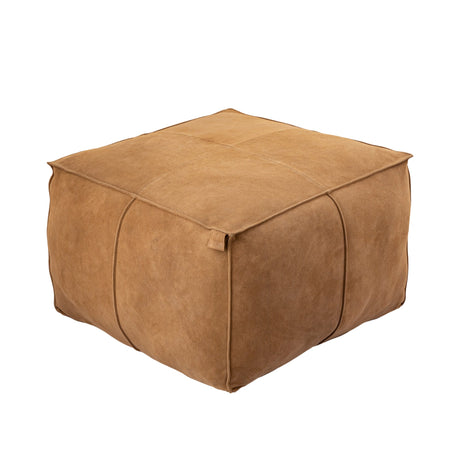 PTMD | Marieke Poef | Camel Suede Leer Vierkant - PTMD - Woonboutique